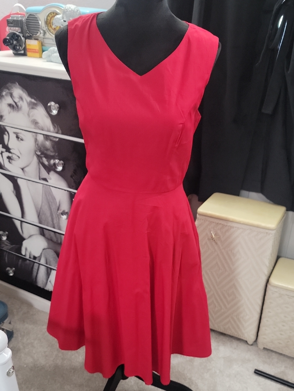 Sleeveless Red Midi Fit-and-Flare Dress